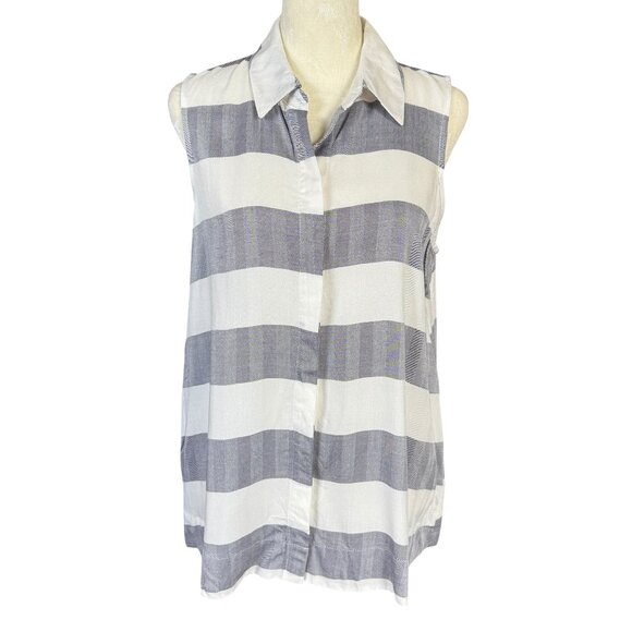 Cupio Blush gray and white striped collared sleeveless button down shirt size M - Picture 1 of 7